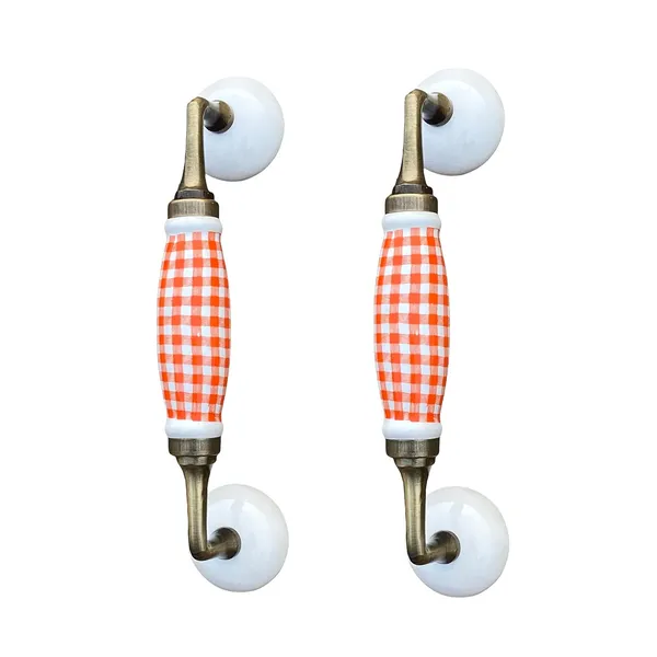_Ceramic_Door_Handle_Gold_Antique_Finish_-_(Size_8.5_Inch,_White_-_Orange_Check)_-_Hole_To_Hole_6.5_Inch_(Pack_Of_1)