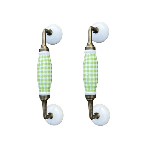Green_Check_Ceramic_Door_Handle_Gold_Antique_Finish_-_(Size_8.5_Inch)_-_Hole_To_Hole_6.5_Inch_(Pack_Of_1)