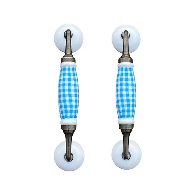 Blue_Check_Ceramic_Door_Handle_Gold_Antique_Finish_-_(Size_8.5_Inch)_-_Hole_To_Hole_6.5_Inch_(Pack_Of_1)