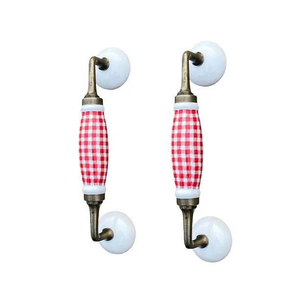_Ceramic_Door_Handle_Gold_Antique_Finish_-_(Size_8.5_Inch,_White_-_Red_Check)_-_Hole_To_Hole_6.5_Inch_(Pack_Of_1)