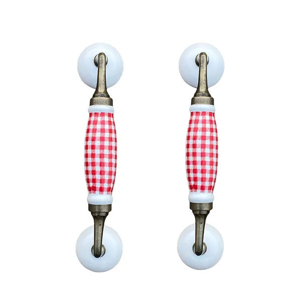 _Ceramic_Door_Handle_Gold_Antique_Finish_-_(Size_8.5_Inch,_White_-_Red_Check)_-_Hole_To_Hole_6.5_Inch_(Pack_Of_1)