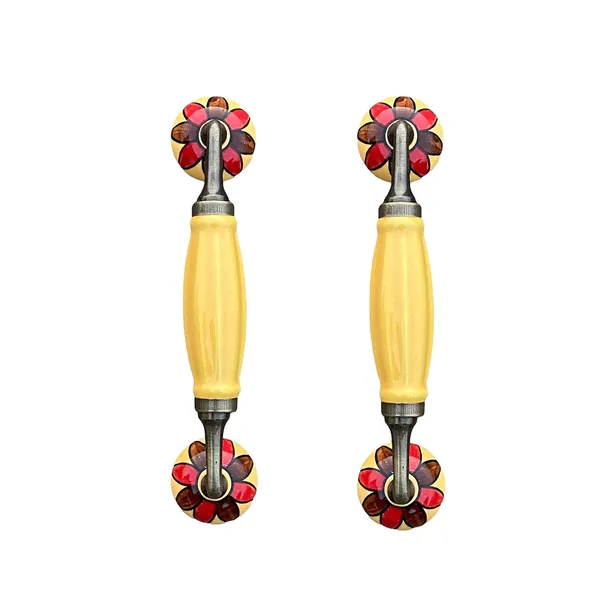 Yellow_Ceramic_Door_Handle_Gold_Antique_Finish_-_(Size_8.5_Inch,_Flower_Hand_Painted)_-_Hole_To_Hole_6.5_Inch_(Pack_Of_1)