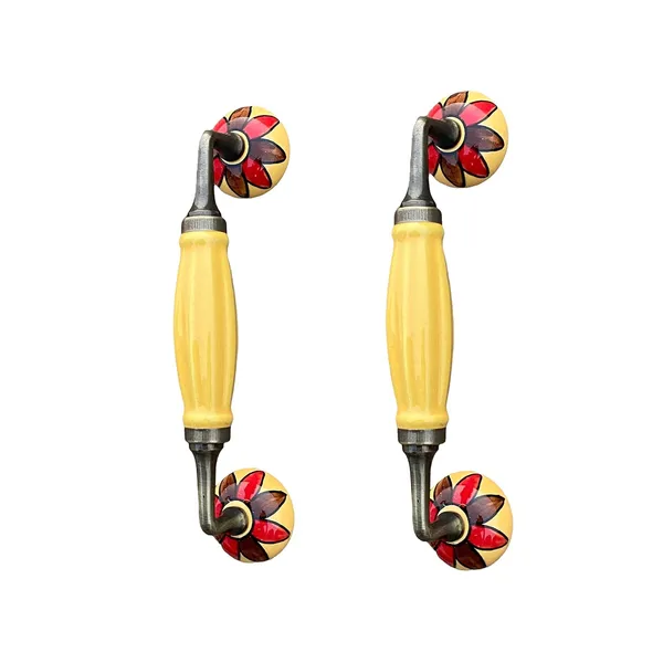 Yellow_Ceramic_Door_Handle_Gold_Antique_Finish_-_(Size_8.5_Inch,_Flower_Hand_Painted)_-_Hole_To_Hole_6.5_Inch_(Pack_Of_1)