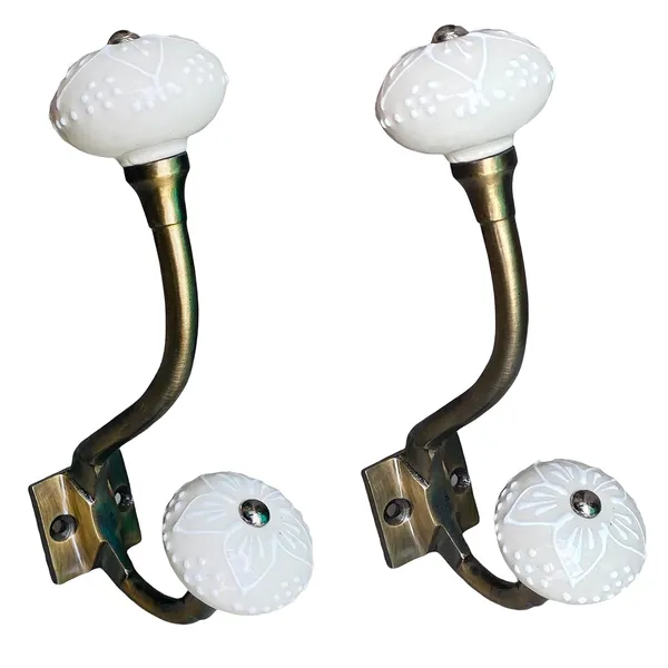 Pack_of_2__Ceramic_Metal_Wall_Hooks_-_Gold_Antique_Finish_(Size_6_Inch,_White_Hand_Painted)_(4_Wall_Hook)