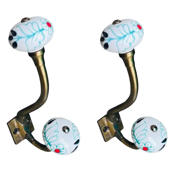 Pack_of_2_Ceramic_Metal_Wall_Hooks_-_Gold_Antique_Finish_(Size_6_Inch,_White_Hand_Painted)_(3_Wall_Hook)_-_()