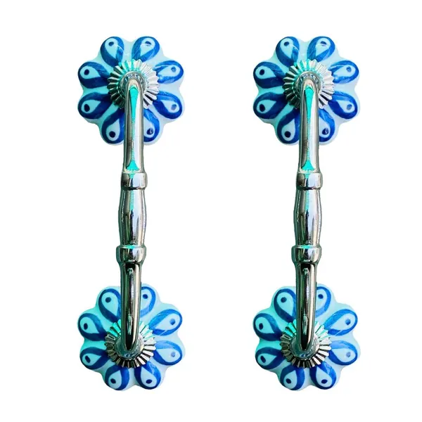 Ceramic_Door_Handle_Silver_Finish_-_(Size_6_Inch,_Hand_Painted)_-_Pack_Of_1_-_Hole_To_Hole_4_Inch