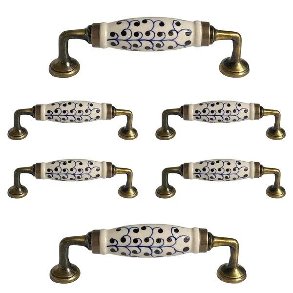 Pack_of_6__Ceramic_Door_Handle_Gold_Antique_Finish_-_Scratch_Proof_100%_(Size_6_Inch,_Hand_Painted)