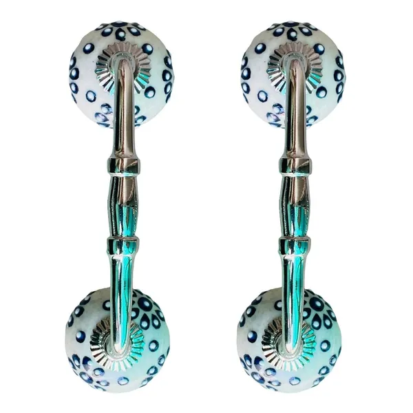 _Ceramic_Door_Handle_Silver_Finish_-_(Size_6_Inch,_Hand_Painted)_-_Pack_Of_1_-_Hole_To_Hole_4_Inch