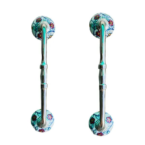 Ceramic_Door_Handle_Silver_Finish_-_(Size_8_Inch,_Hand_Painted)_-_Pack_Of_1_-_Hole_To_Hole_6_Inch