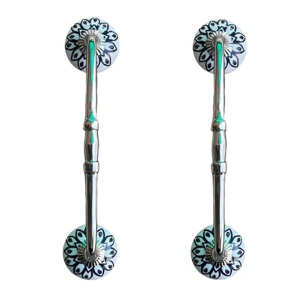 Ceramic_Door_Handle_Silver_Finish_-_(Size_8_Inch,_Hand_Painted)_-_Pack_Of_1_-_Hole_To_Hole_6_Inch