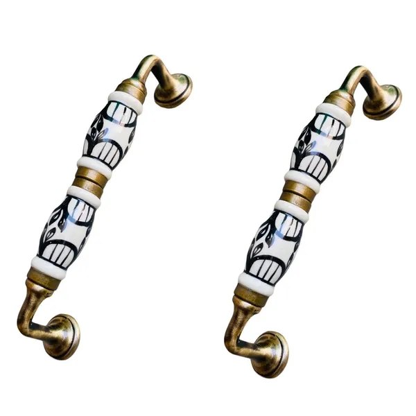 Ceramic_Door_Handle_Gold_Antique_Finish_-_(Size_7_Inch)_-_Pack_Of_1_-_Hole_To_Hole_6_Inch_(3._Hand_Painted)
