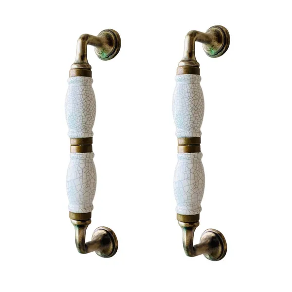 White_Crackle_Ceramic_Door_Handle_Gold_Antique_Finish_-_(Size_7_Inch)_-_Pack_Of_1_-_Hole_To_Hole_6_Inch