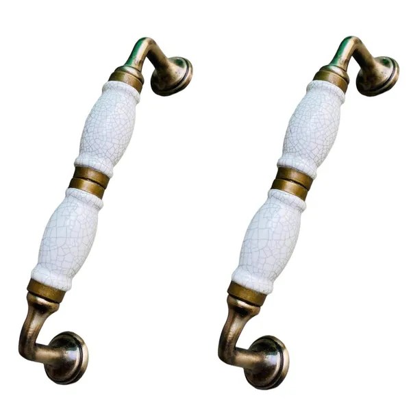 White_Crackle_Ceramic_Door_Handle_Gold_Antique_Finish_-_(Size_7_Inch)_-_Pack_Of_1_-_Hole_To_Hole_6_Inch