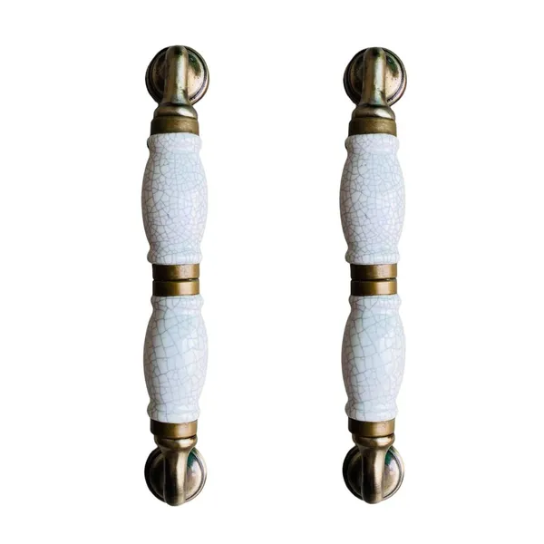 White_Crackle_Ceramic_Door_Handle_Gold_Antique_Finish_-_(Size_7_Inch)_-_Pack_Of_1_-_Hole_To_Hole_6_Inch