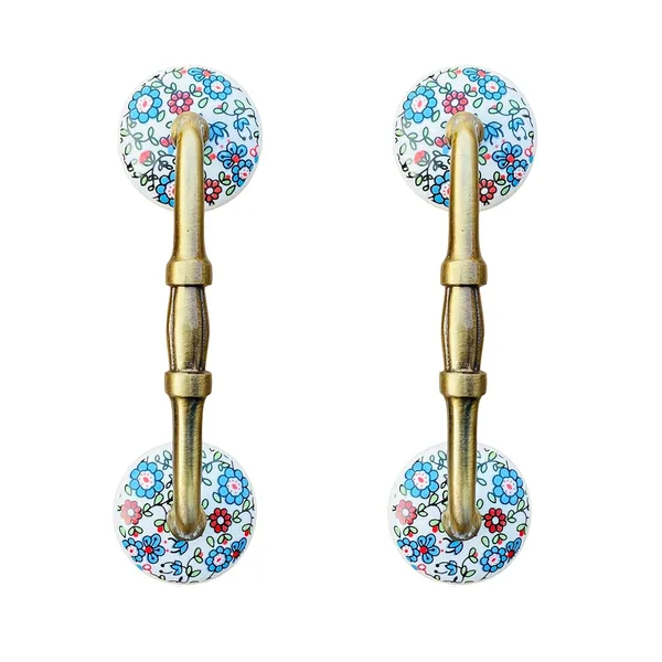 _Ceramic_Door_Handle_Gold_Antique_Finish_-_(Size_6_Inch,_Flower_Hand_Painted)_-_Hole_To_Hole_4_Inch,_Pack_Of_1