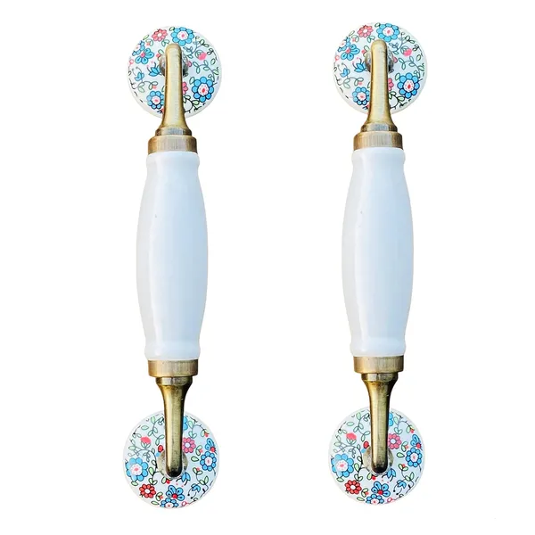 Maison_Belle-_Art_&_Craft_Ceramic_Door_Handle_Gold_Antique_Finish_-_(Size_8.5_Inch)_-_Hole_To_Hole_6.5_Inch_(Pack_Of_1)_(White_Plain_8.5_Inch_-_Multi_Flower_Knobs)
