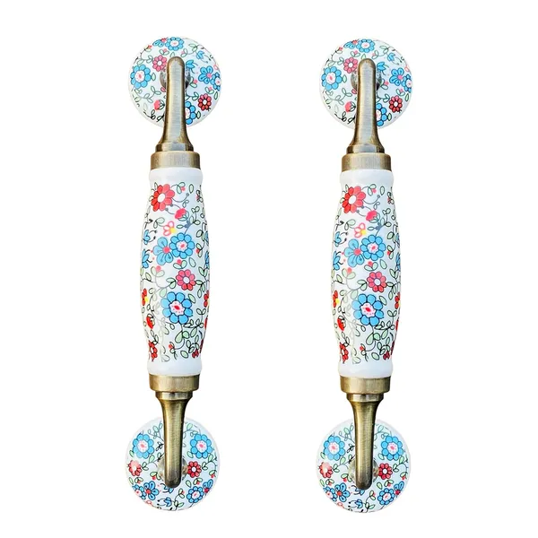 Ceramic_Door_Handle_Gold_Antique_Finish_-_(Size_8.5_Inch)_-_Hole_To_Hole_6.5_Inch_(Pack_Of_1_Handle)_(Multi_Flower_8.5_Inch)