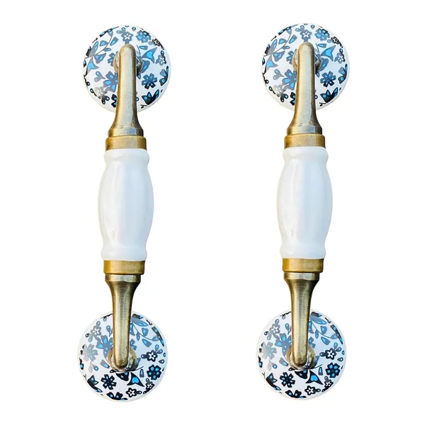 White_Maison_Belle-_Art_&_Craft_Ceramic_Door_Handle_Gold_Antique_Finish_-_(Size_7_Inch)_-_Hole_To_Hole_5_Inch_(Pack_Of_1)_(White_7_Inch_-_Blue_Flower_Knobs)