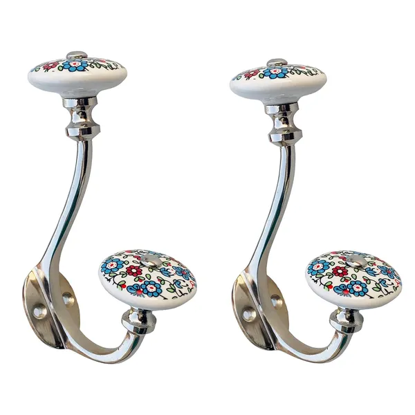 (Pack_of_2)_Ceramic_Metal_Wall_Hooks_(Size_6_Inch,_White_Hand_Painted)_(Model_7)_(Silver_Hook_2)