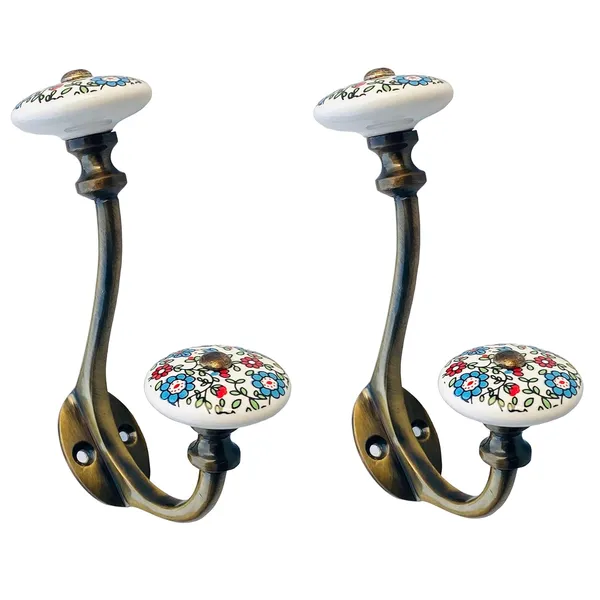 Pack_of_2_White_Hand_Painted_Ceramic_Metal_Wall_Hooks_-_Gold_Antique_Finish_(Size_6_Inch)_()