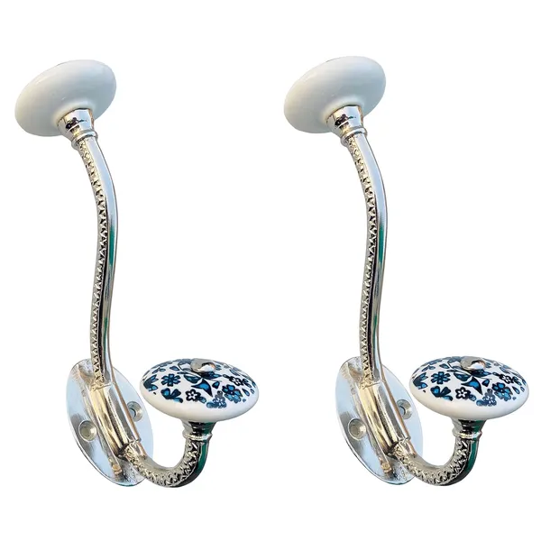 Pack_of_2__Ceramic_Metal_Wall_Hooks_-_Gold_Antique_Finish_(Size_6_Inch,_White_Hand_Painted)_(Model_3)_(Silver_Hook_1)