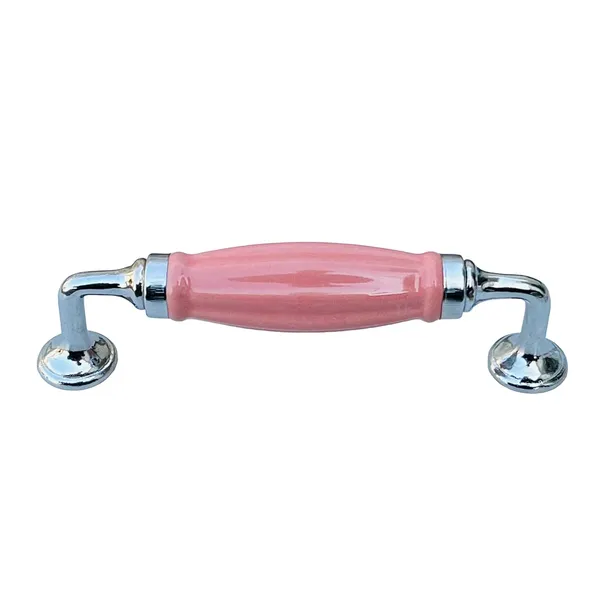 Melon_Pink_Ceramic_Door_Handle_Chrome_Finish_-_Scratch_Proof_100%_(Size_6_Inch)