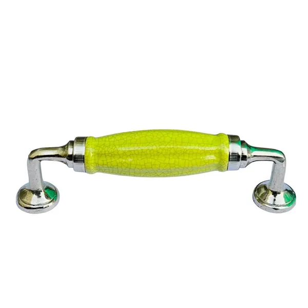 Crackle_Yellowishgreen_Melon_Ceramic_Door_Handle_Silver_Finish_-_Scratch_Proof_100%_(Size_6_Inch)