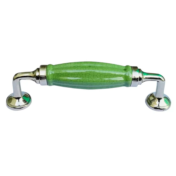 Crackle_Forest_Green_Melon_Ceramic_Door_Handle_Silver_Finish_-_Scratch_Proof_100%_(Size_6_Inch)
