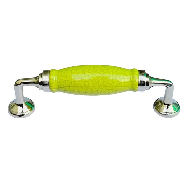 Crackle_Yellowish_Green_Ceramic_Door_Handle_Silver_Finish_-_Scratch_Proof_100%_(Size_6_Inch)