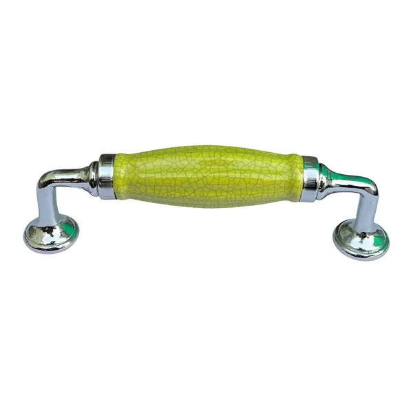 Crackle_Yellowish_Green_Melon_Ceramic_Door_Handle_Chrome_Finish_-_Scratch_Proof_100%_(Size_6_Inch)