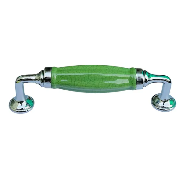 Crackle_Forest_Green_Melon_Ceramic_Door_Handle_Chrome_Finish_-_Scratch_Proof_100%_(Size_6_Inch)