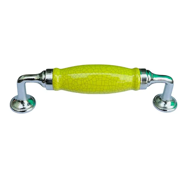 Crackle_Yellowish_Green_Ceramic_Door_Handle_Chrome_Finish_-_Scratch_Proof_100%_(Size_6_Inch)