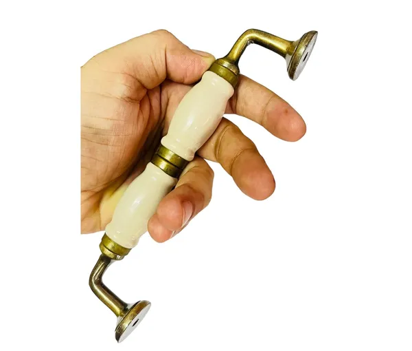 Cream_Ceramic_Door_Handle_Gold_Antique_Finish_-_(Size_7_Inch)_-_Pack_Of_1_-_Hole_To_Hole_6_Inch