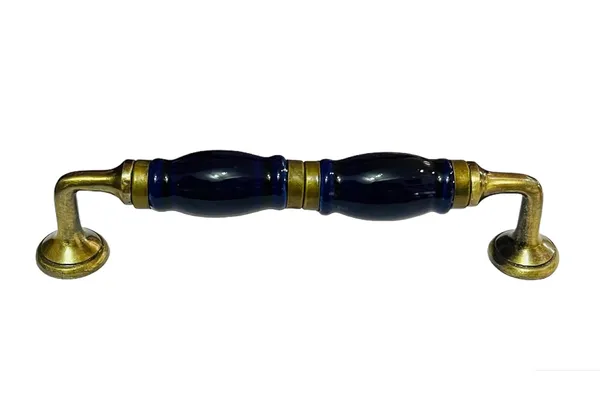 Navy_Blue_Ceramic_Door_Handle_Gold_Antique_Finish_-_(Size_7_Inch)_-_Pack_Of_1_-_Hole_To_Hole_6_Inch
