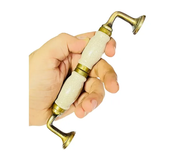 Crackle_Cream_Ceramic_Door_Handle_Gold_Antique_Finish_-_(Size_7_Inch)_-_Pack_Of_1_-_Hole_To_Hole_6_Inch