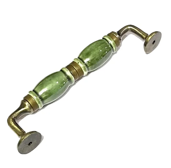 Pine_Green_Ceramic_Door_Handle_Gold_Antique_Finish_-_(Size_7_Inch)_-_Pack_Of_1_-_Hole_To_Hole_6_Inch