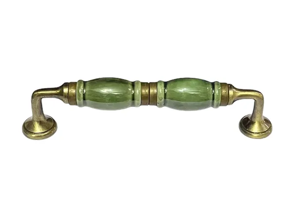 Pine_Green_Ceramic_Door_Handle_Gold_Antique_Finish_-_(Size_7_Inch)_-_Pack_Of_1_-_Hole_To_Hole_6_Inch