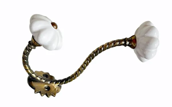 _(Pack_Of_2)_Ceramic_Metal_Wall_Hooks_-_Gold_Antique_Finish_(Size_6_Inch,_White_Hand_Painted)