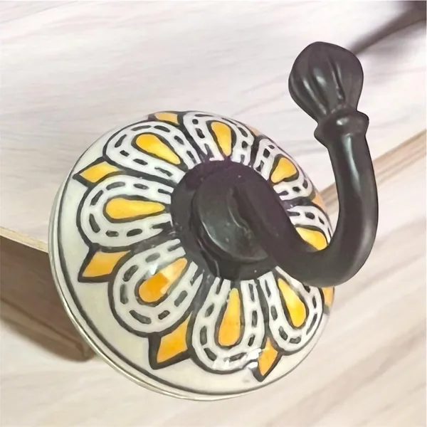 Pack_of_2_Yellow_-_Ceramic_Metal_Wall_Hook/Wall_Mounted_Single_Hook_Hanger_-_Black_Hook_(Size_3.5_Inch,_Hand_Painting)_(Yellow_-_)
