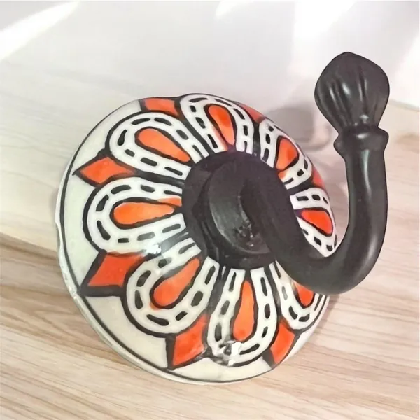 Pack_of_2_Orange_-_Ceramic_Metal_Wall_Hook/Wall_Mounted_Single_Hook_Hanger_-_Black_Hook_(Size_3.5_Inch,_Hand_Painting)_(Orange_-_)