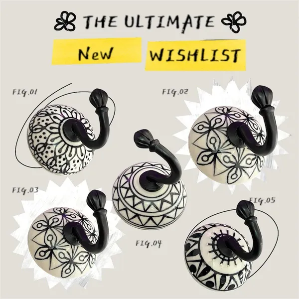 Pack_of_2_Ceramic_Metal_Wall_Hook/Wall_Mounted_Single_Hook_Hanger_-_Black_Hook_(Size_3.5_Inch,_Hand_Painting)_()