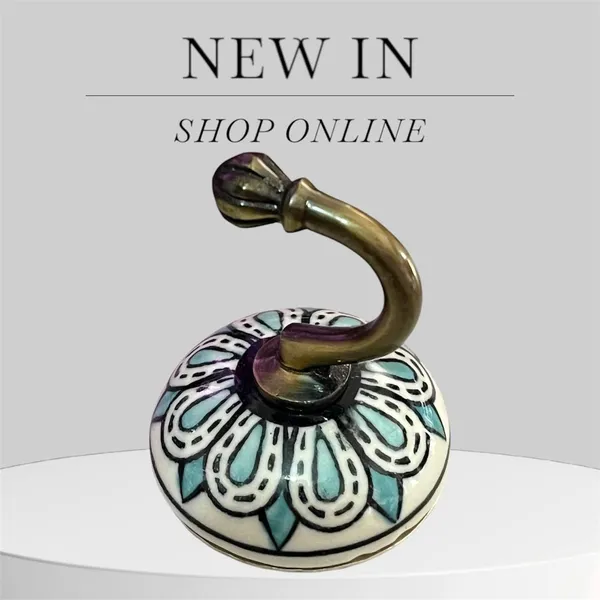 Pack_of_2_A-_Ocean_Green_Ceramic_Metal_Wall_Hook/Wall_Mounted_Single_Hook_Hanger_-_Gold_Antique_(Size_3.5_Inch,_Hand_Painting)_()