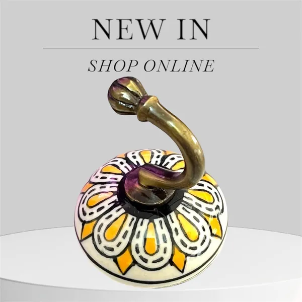 Pack_of_2_Yellow_Ceramic_Metal_Wall_Hook/Wall_Mounted_Single_Hook_Hanger_-_Gold_Antique_(Size_3.5_Inch,_Hand_Painting)_()