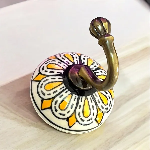 Pack_of_2_Yellow_Ceramic_Metal_Wall_Hook/Wall_Mounted_Single_Hook_Hanger_-_Gold_Antique_(Size_3.5_Inch,_Hand_Painting)_()