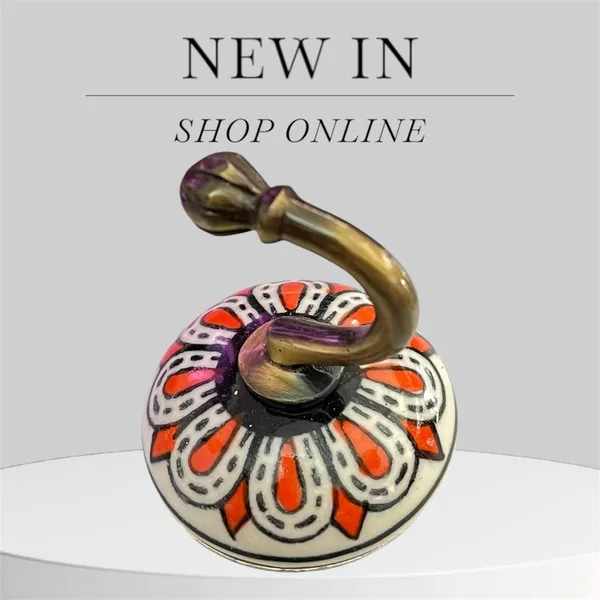 Pack_of_2_C-_Orange_Ceramic_Metal_Wall_Hook/Wall_Mounted_Single_Hook_Hanger_-_Gold_Antique_(Size_3.5_Inch,_Hand_Painting)_()