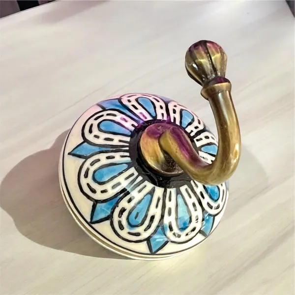Multicolor_Ceramic_Metal_Wall_Hook/Wall_Mounted_Single_Hook_Hanger_-_Gold_Antique_(Size_3.5_Inch,_Hand_Painting)_(Pack_Of_4)