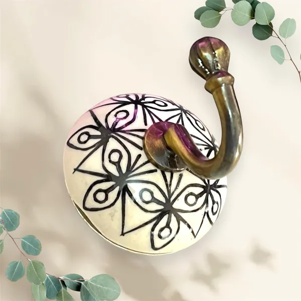 Pack_of_2_Black_Painting_Ceramic_Metal_Wall_Hook/Wall_Mounted_Single_Hook_Hanger_-_Gold_Antique_(Size_3.5_Inch,_Hand_Painting)_()
