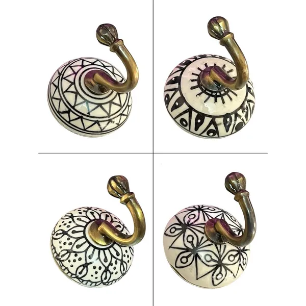 Pack_of_4_Black_Ceramic_Metal_Wall_Hook/Wall_Mounted_Single_Hook_Hanger_-_Gold_Antique_(Size_3.5_Inch,_Hand_Painting)