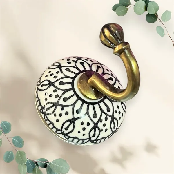 Pack_of_4_Black_Ceramic_Metal_Wall_Hook/Wall_Mounted_Single_Hook_Hanger_-_Gold_Antique_(Size_3.5_Inch,_Hand_Painting)