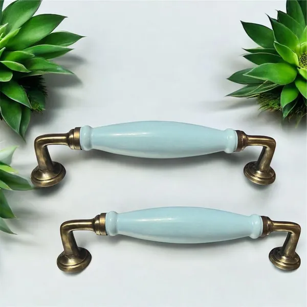 Sky_Blue_Ceramic_Door_Handle_Gold_Antique_Finish_-_(Size_10_Inch)_-_Hole_To_Hole_9_Inch_(Pack_Of_1_Handle)